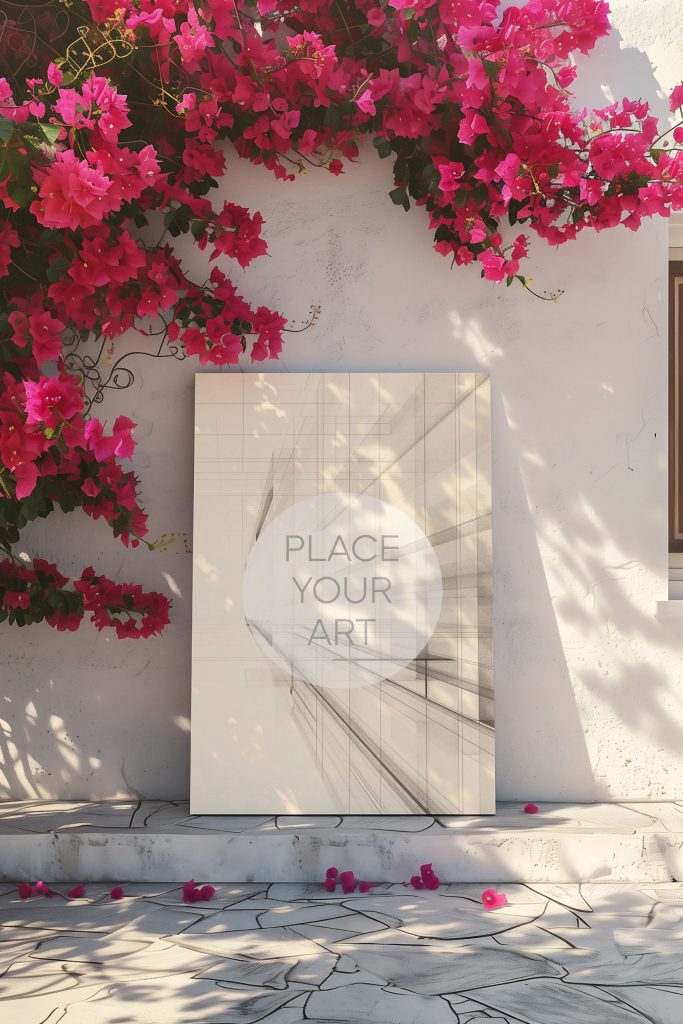 Vertical Mediterranean frame mockup with natural sunlight and shadows