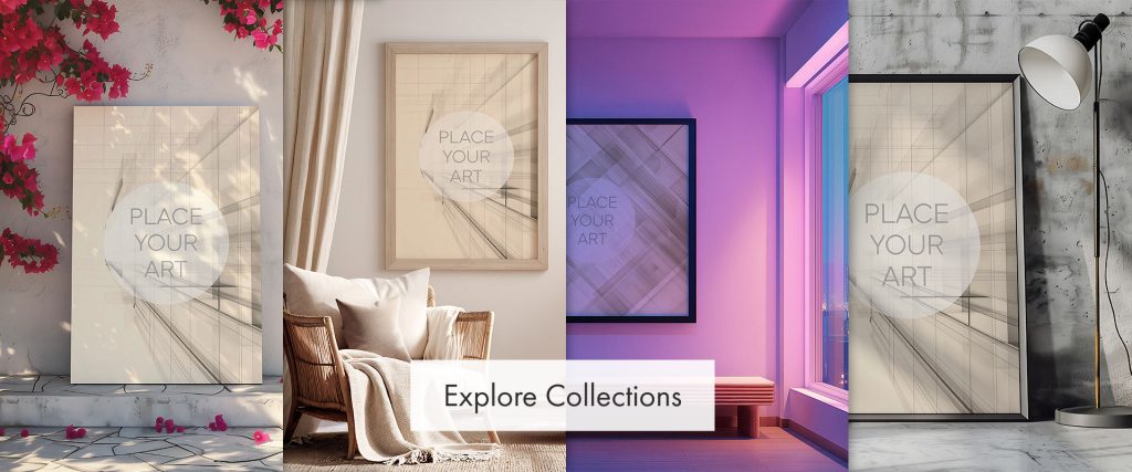 Mockara wall art mockup collections preview linking to curated interior styles