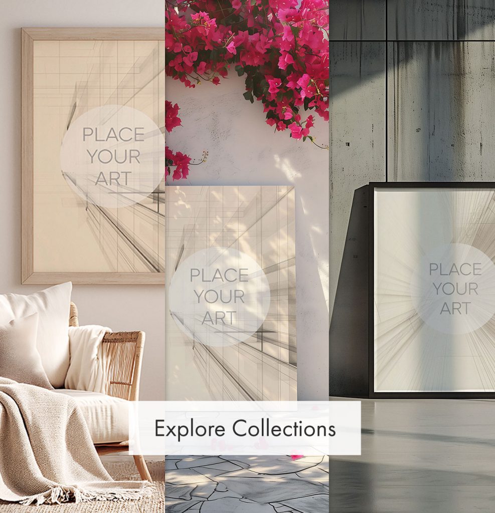 Mockara wall art mockup collections preview linking to curated interior styles