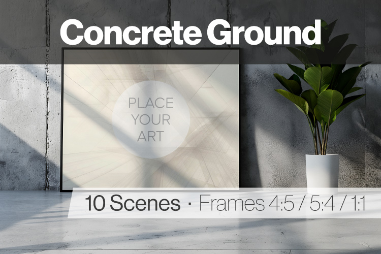 Industrial poster mockup placed on the floor in a concrete interior