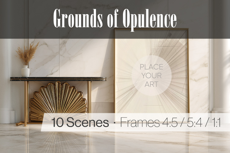luxury art deco poster mockup with frame resting on floor in classic interior