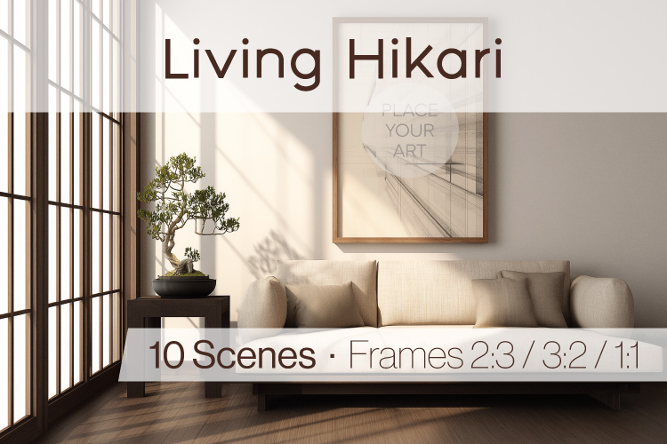 Japandi wall art mockup in a bright living space with natural light