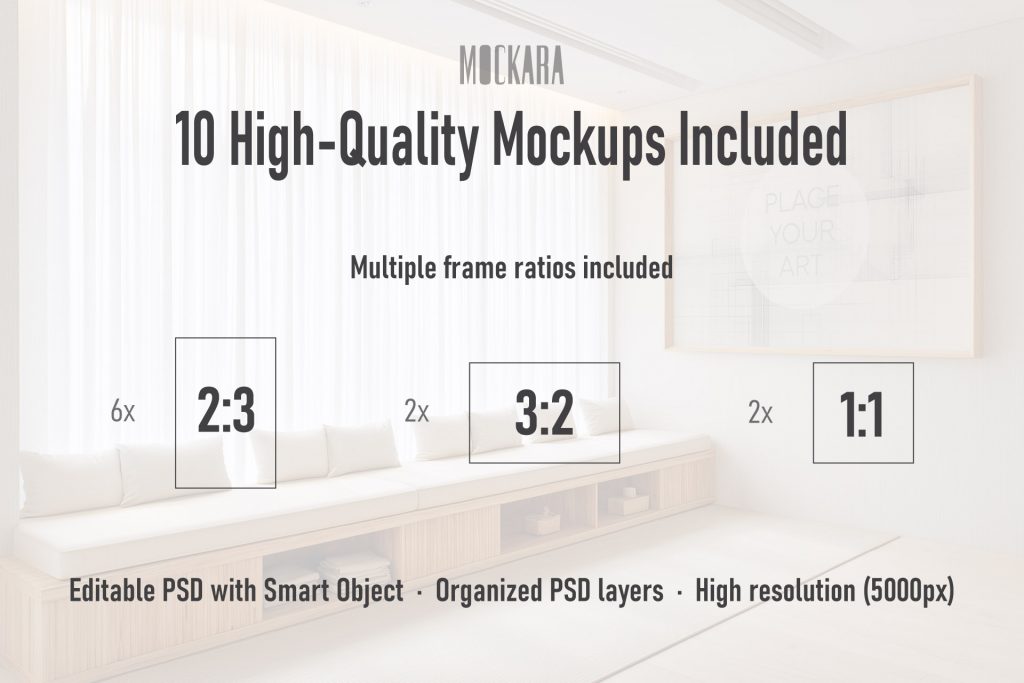 japandi-mockup-bundle-frame-ratios-guide-high-resolution-psd.jpg Infographic showing a collection of 10 high-quality Japandi mockups with various frame ratios: 2:3 vertical, 3:2 horizontal, and 1:1 square.