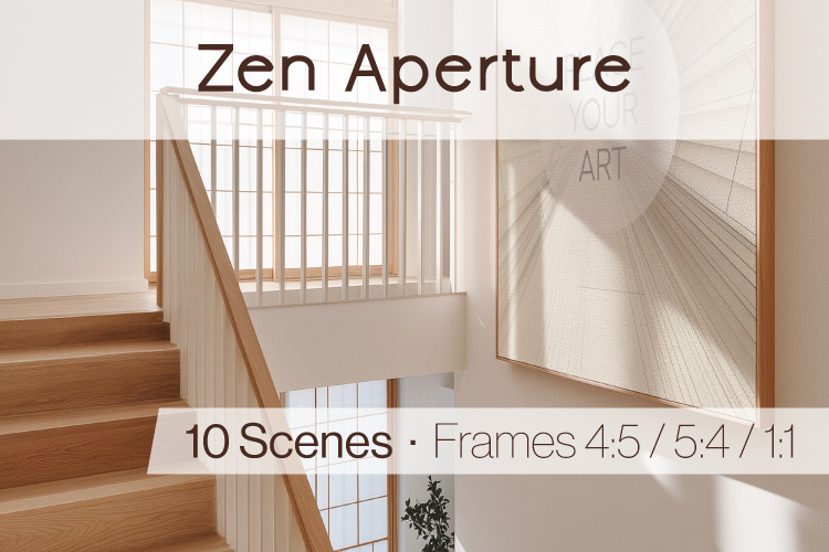 Japandi poster mockup in a minimalist architectural interior