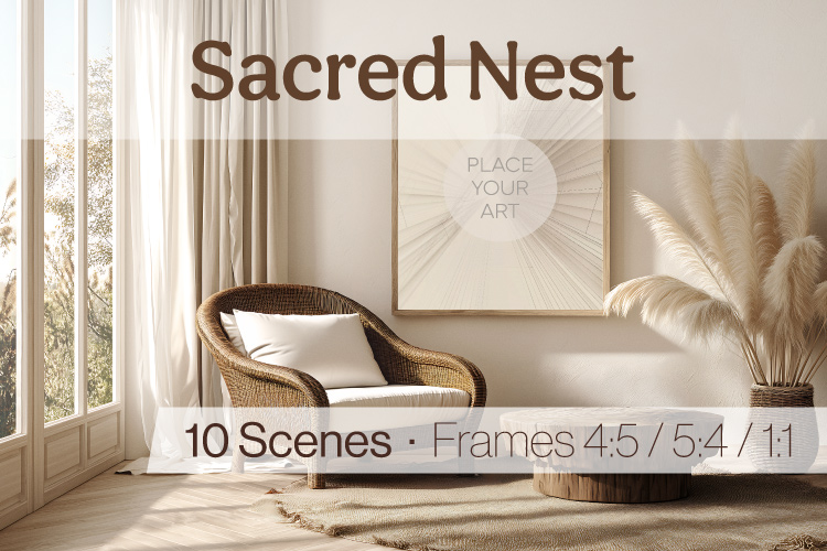 Boho poster mockup in a warm and inviting interior space