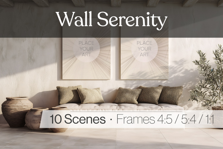 Mediterranean poster mockup in a light-filled interior space