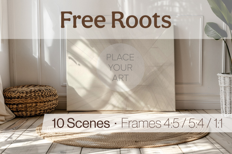 Boho poster mockup placed on the floor in a light-filled natural space