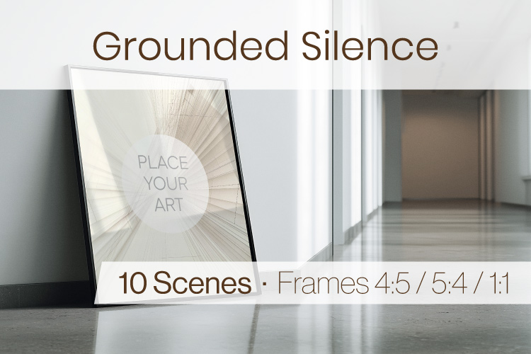 Scandinavian poster mockup with frame placed on the floor in a minimalist space