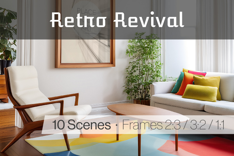 retro 1950s wall art mockup in colorful atomic era interior