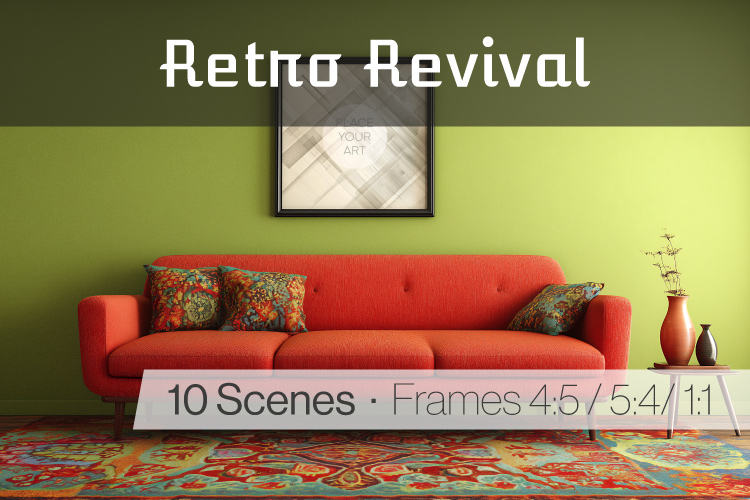 mid century retro wall art mockup with 1950s interior style