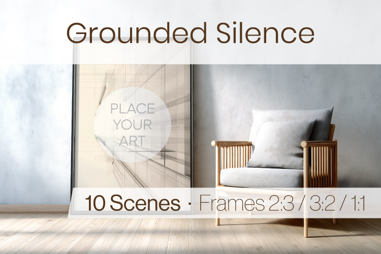 Scandinavian wall art mockup with framed artwork resting on the floor in a clean interior