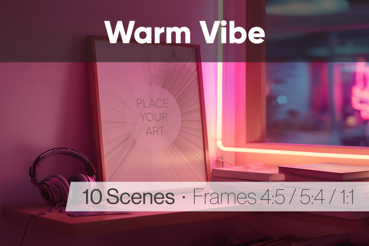 Lo-fi poster mockup in a cozy room with warm LED light